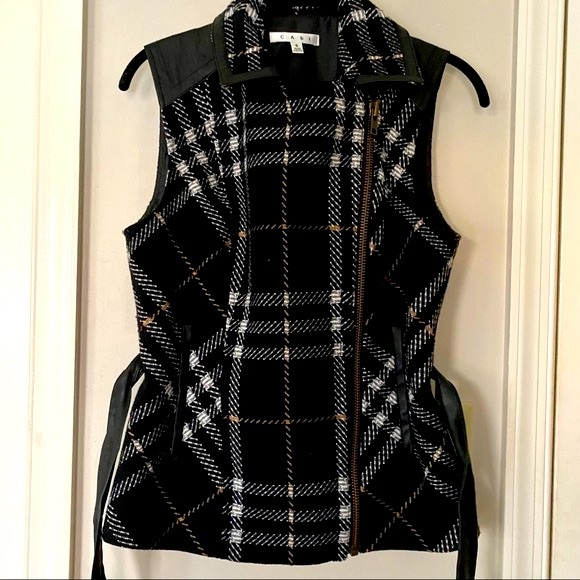CAbi Grid Tweed Plaid Wool Blend Moto Vest S - Picture 3 of 15